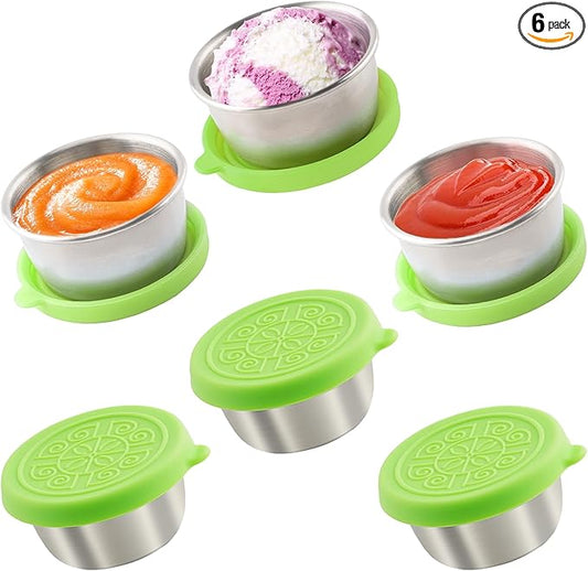 6x1.6 Oz Salad Dressing Containers With Lids, Small Leakproof Reusable Stainless Steel Salad Dressing Container To Go For Lunch Boxes,Sauce containers, Picnics,Travel Meal Prep And Kitchen Storage.