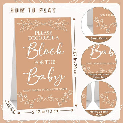 146 Pcs Baby Shower Game Sign Set Includes Decorative Square 54 DIY Blank Wooden Blocks 24 Paint Markers 27 Page Baby‘s First ABC Book