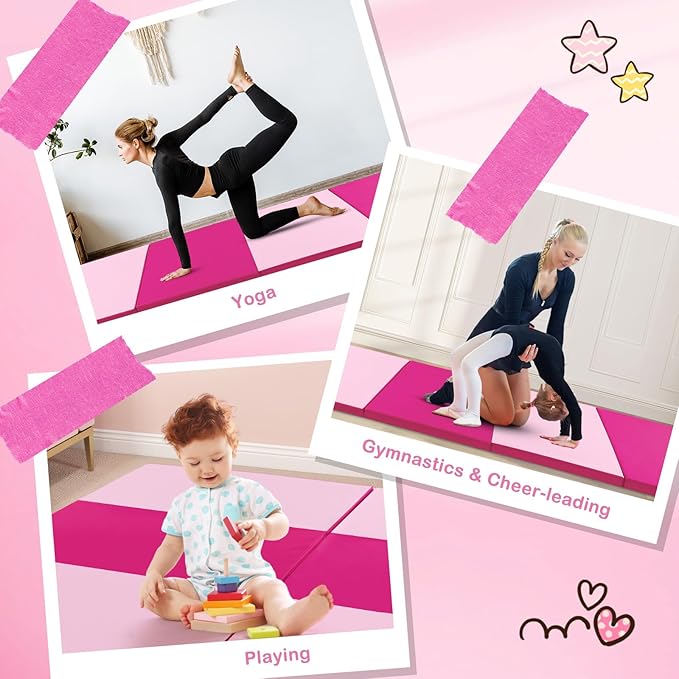 Giantex 4'x10'x 2" Gymnastics Mat, 4-Panel Folding Aerobics Exercise Mat w/Hook & Loop Fastener, Carrying Handle, Portable Tumbling Mat for Stretching Yoga Cheerleading Martial Arts