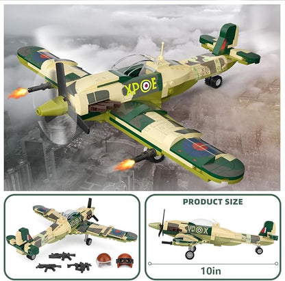 Military Spitfire Fighter Plane Jet Building Set - Compatible with Lego Plane, Gift for Boys Age 6+ and WW2 Military SetCollectors & Enthusiasts