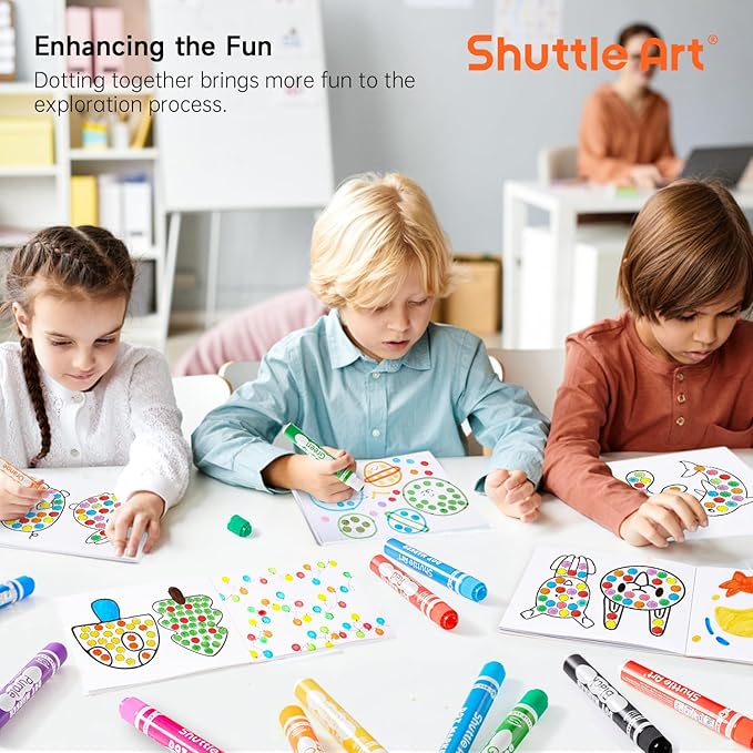 Shuttle Art 48 Pack Washable Dot Markers, 12 Assorted Colors with 6 Activity Books, Fun Art Supplies for Kids Toddlers, Non Toxic Water-Based Paint Daubers, 4 Sets x 12 Colors Dot Markers