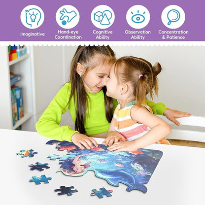 Princess Floor Puzzles for Kids Ages 4-6, 47 Pieces Pretty Princess & Sea Jigsaw Puzzles for Kids Girls Ages 3-5, Learning Educational Floor Puzzles Toys Great Gifts