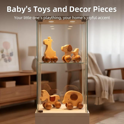 Wooden Push Car Toy Set – 4PCS Montessori Wooden Cars for Kids Age 3+ | Push & Pull Animal Toy Cars (Puppy, Elephant, Pony, Giraffe) | Safe Wooden Baby Toys Gift