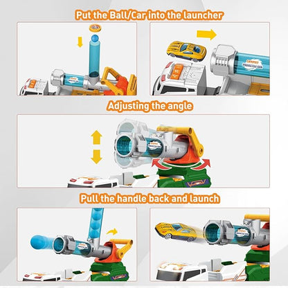 Dwi Dowellin Truck Toys for Kids, 28" Large Car Toys Include 4 Racing Cars+6 Ball, with Light & Sounds, Eejection&Shooting Transport Cars Toy, Gifts for Boys Girls-Green