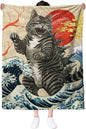 Anime Cat Blanket for Lover, Japanese Funny Cat Blanket 50"*60", Cat Gifts for Women Men Cats Lovers, Kitten Blanket, Funny Vintage Cat Art, Japanese Sunset
