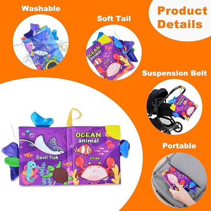 Crinkle Books for Babies,Touch and Feel Cloth Soft Books for Babies,Sensory for Baby Books 0-6 Months with Bi Bi Whistle,Mirror & Teething Toys,for Boy and Girl Gifts for Newborn Babies