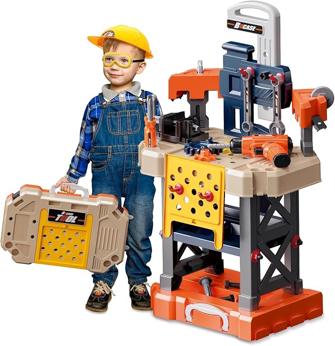Kids Tool Bench - Kids Tool Set with Electric Toy Drill and Realistic Tools,78 Piece Toddler Tool Set Pretend Play for Toddlers 3-5,Boy Toys Age 5-6 Years Old