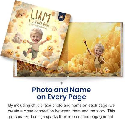 ELFINK Personalized Children Story Books - Popcorn Kingdom Adventures - Customized Name & Photo - Baby Gifts - Children Bedtime Story (Soft Cover)