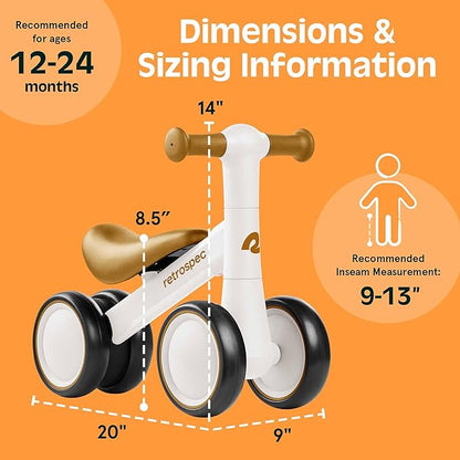 Retrospec Cricket 2 Baby Walker Balance Bike with 4 Wheels - Safe Learning Toy for Ages 12-24 Months - Scratch-Resistant Indoor Outdoor Toddler Riding Toy with Steering Limit & Soft Grips