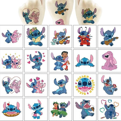 20 Sheets Stitch Temporary Tattoos Birthday Themed Party Supplies Decoration Favors Cartoon Cute Sticker for Kids Boys Home Activity Class Prizes Carnival Christmas Rewards
