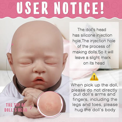 Vollence 18 inch Eyes Closed Silicone Baby Doll That Look Real,Reborn Real Baby Doll,Lifelike Baby Dolls - Girl