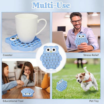 Fidget Toys for Kids, Owl Shaped Silicone Squeeze Sensory Toys, Alphabet Bubble Stress Anxiety Relief Relax Tools for Kids Adults School Classroom Gift Party Favors (Blue)
