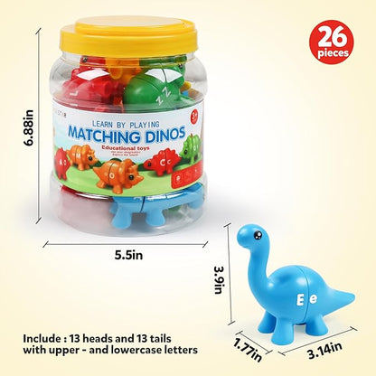 Matching Letters Counting Dinosaur Toys with Double-Sided ABC Alphabet Preschool Learning Uppercase Lowercase Sensory Sorting Educational Montessori Toy Sets for Kids Toddler Aged 3+ Years Old