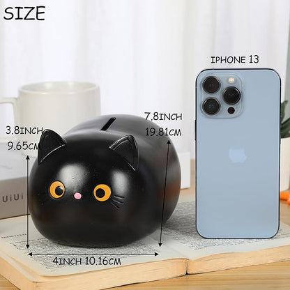 H&W Black Cat Piggy Bank for Girls,Plastic Coin Bank,Unbreakable Money Bank,Cute Piggy Bank for Kids,First Money Box,Best Birthday