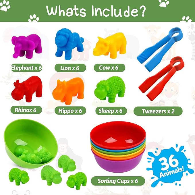 Counting Animals Toy Matching Games with Sorting Bowls Sorting Toys for Toddlers Preschool Learning Activities for Math Color Sensory Montessori Fine Motor Skills Toys for 3 4 5 Years Old Boys Girls