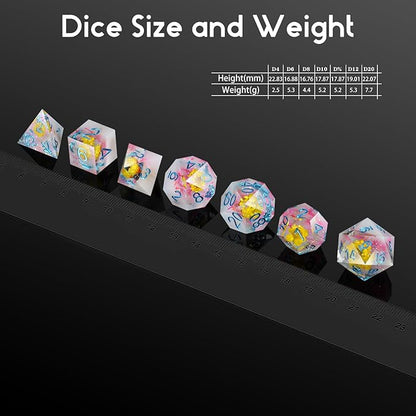 Resin DND Dice Set DNDND Handmade Flower Sharp Edge D&D Die with Gift Case for D&D Dungeons and Dragon Tabletop Games (Chrysanthemum)