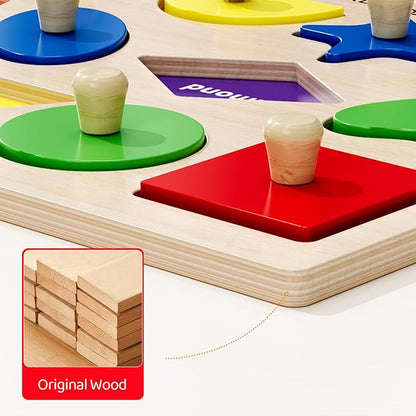 Wooden Puzzles for Toddlers 1-3, Montessori Shapes Sorter Board Puzzle for 1 2 3,Preschool Learning Toys for Baby Kids