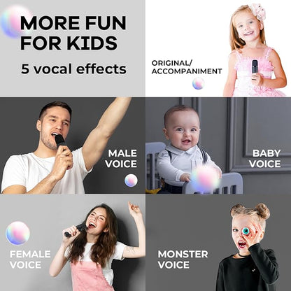 Mini Karaoke Machine with 2 Wireless Microphones for Kids Adults, Portable Bluetooth Speaker, Popular Gift for 3, 4, 5, 6, 7, 8, 9, 10, 11, 12, 13+ Years Old Teens Birthday for Boys Home(Black)