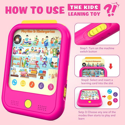 Kids Learning Tablet Educational Learning Pad for Toddlers 2-5 to Learn Alphabets, Numbers, Foods, Time, Music, Talking Cards for Toddlers，Learning Educational Toy Kids Gifts
