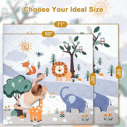 Premium Foam Baby Play Mat 71" x 59" – Removable & Machine Washable Cover, Extra Thick Padding Playpen Mat, Non-Slip Crawling Mat, Easy to Clean for Infants, Toddlers & Babies