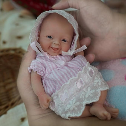 7" Girl Micro Preemie Full Body Silicone Baby Doll,Mini Realistic Newborn Baby Doll Real Life Miniature Baby Doll with Feeding Accessories