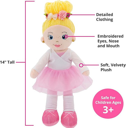 Playtime by Eimmie 14" Ballerina Soft Baby Doll for Girls - Plush Rag Doll for Toddlers & Infants, Washable Stuffed Toy with Sensory Fabric Body - Great for Gift, Birthdays & Special Occasions