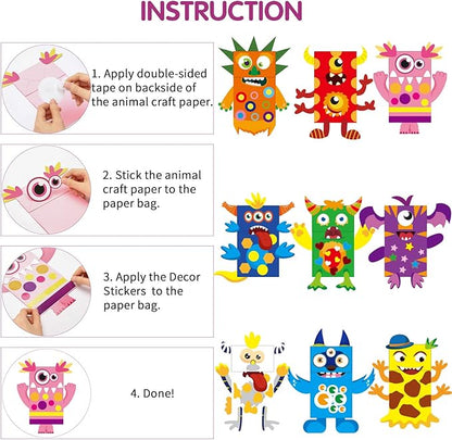 WATINC 9Pack Hand Puppet Art Craft - DIY Making Your Own Paper Sock Puppets Kits Wiggle Googly Eyes, Imaginative Early Learning Classroom Family Storytelling Games Pretend Party Supplies (Monsters)