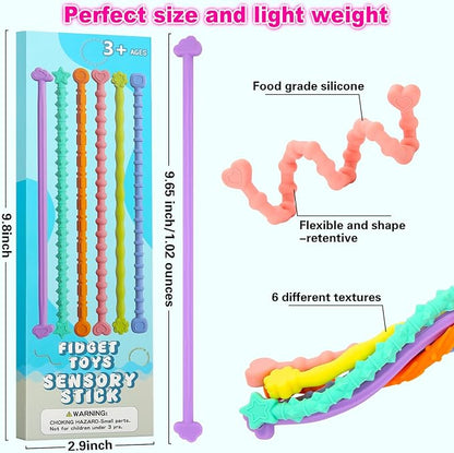 Fidget Toys for Adults Kids, 6 Pcs Sensory Toys for Autism ADHD Flexible Fidget Sticks Stocking Stuffers for Teens Treasure Box Classroom Prizes Party Favors Gifts Calm Down Travel Toys
