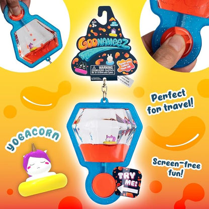 Goonameez Hand-Held Sensory Fidget Toy with Floating Characters Mesmerizing Water Mix, Collect All 6 Unique Shapes for Squishy Fun, Perfect Travel Toy! (Yogacorn)
