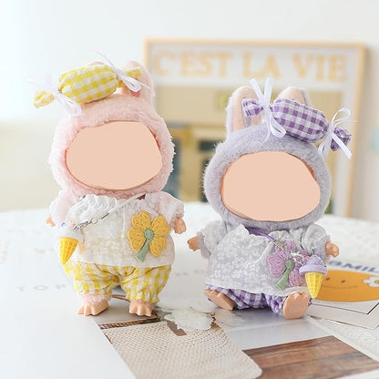 Clothes for Labubu Doll,Clothes for Dolls Accessories,Four-Leaf Clover Candy Summer Replacement Outfit Set 5 Pieces Suitable for Labubu 15&17cm ,Adorable Dress-Up Accessories for Doll (Purple)