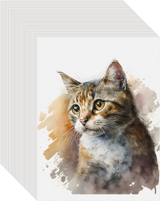100PCS 8.5x11 Watercolor Paper Bulk, 140lb/300g Cold Press Thick Water Color Paper Pad for Kid Child Adult, White Art Paper for Drawing Painting Markers Gouache, Textured Cotton Paper Sheets