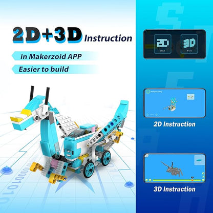 Makerzoid Coding Robot Kit for Kids, 200-in-1 RC Robot Building Toys with Motor Sensor,Scratch JR Coding Set with 36 Video Courses, Birthday Childrens' Day Gift for Kids 6+ (400+ Blocks)