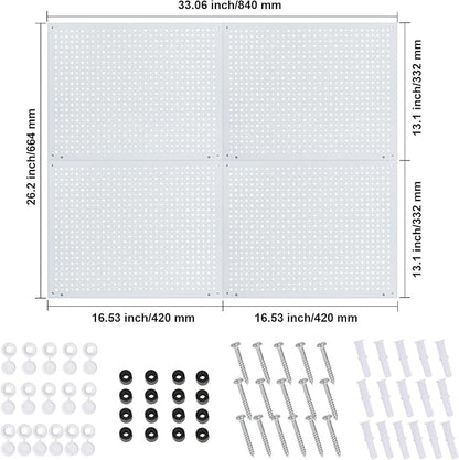 Peg Board, Heavy Duty Steel Organization Panels, Universal 1/8 and 1/4 Peg Board Accessories, Ideal for Garage Tool Storage, Pack of 4(White, 16X12)