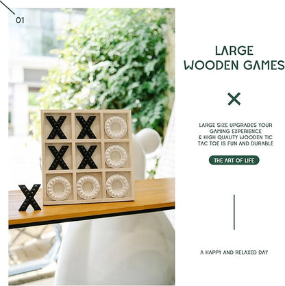 GENMOUS Wooden Tic Tac Toe Game Board for Seniors Family Indoor Game, 10.6 Inch White Rustic Giant Tic Tac Toe Coffee Table Decor, Tic Tac Toe Board Game Fun for Family Travel Outdoor Room Decor