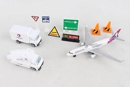 Daron Hawaiian Airlines 12 Piece Playset with Die-Cast Metal Model Airplane with Plastic Parts, Cars and Transportation Toys for Kids Ages 3+