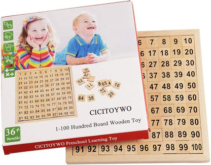 Wooden Hundred Board Montessori Math Counting Toys, 1-100 Numbers Kindergarten Preschool Learning Educational Game for Toddler Kids (Hundred Board)