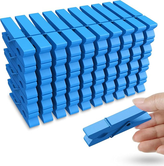 50PCS Colored Wooden Clothespins, 2.9inch Deep Blue Clothes Pins for Clip Pictures Photos Decorative, Small Colorful Wood Decoration Closepins Clips