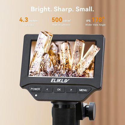 Elikliv EDM4C Coin Microscope with Scale：4.3" Digital Microscope with Adjustable LED, Error Coin Magnifier with Screen & Weighing Scope for Collectors, Jewelers, Students, Windows/Mac Compatible