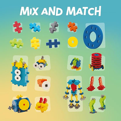 PLUS PLUS Learn to Build Set, Interlocking Mini Building Blocks, 3D Puzzle Construction Stem Toy for Kids - Robots, 250 Pieces