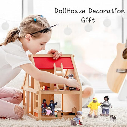 Skylety 10 Pcs Wooden Dollhouse Set of Mini People Figures Dollhouse Dolls Wooden Doll Play Figures Accessories(Stylish Style)