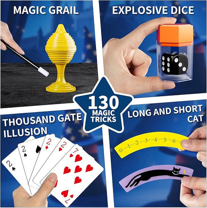 Magic Kit for Kids, 130 Magic Tricks Set for Kids with Magic Wand, Manual and Videos, Magic Set Toys Gifts for 6 7 8 9 10 11 12 Years Old Kid Boys Girls Beginner Halloween Christmas Birthday Parties
