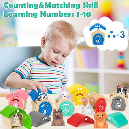 Learning Toys for Toddlers 1 2 3 Year Old Toddlers, 20Pcs Puppy Finger Puppets for Kids, Montessori Counting, Matching & Sorting Toy, Christmas Birthday Gifts for Baby Boys Girls Age 12-18 Months