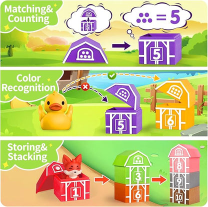 Oriate Learning Farm Animals for Toddlers 1-3, 20Pcs Farm Animals Barn Toy Montessori Counting, Matching & Sorting Fine Motor Games, Birthday Easter Gift for Baby Boys Girls Age 12M+