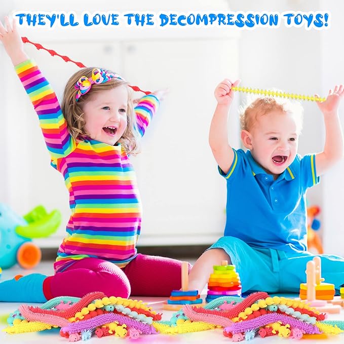 Chivao 100 Pack Bulk Stretchy String Fidget Toys Animal Sensory Toys for Kids and Adults Colorful Fidget Worm Stress Anxiety Relieve Party Favors Goodie Bag Fillers Birthday Gifts (Cute Style)