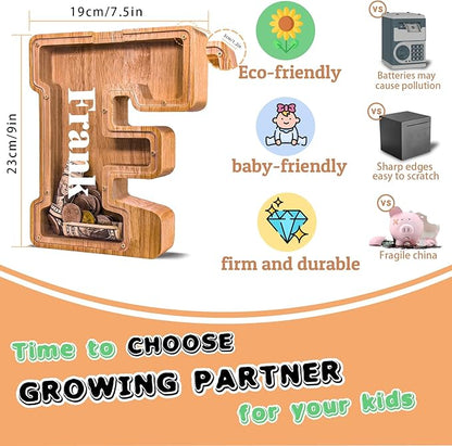 Wooden Letter Piggy Bank for Kids Larger Letter Piggy Bank for Boys and Girls Personalized Piggy Bank Initial Coin Bank Wood Kids Money Bank for Birthday and Festival