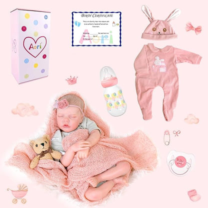 Aori Reborn Baby Dolls Girl - 18'' Realistic Sleeping Newborn - Lifelike Hand-Painted Vinyl Baby Doll with Doll Accessories Set - Weighted Body for Cuddling, for Collectors & Kids 3+