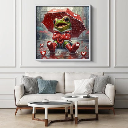 Cute Frog Puzzles for Adults 1000 Pieces, PICKFORU Happy Rain Fun Jigsaw Puzzle Umbrella, Challenging Colorful Love Hearts Theme as Art Decor