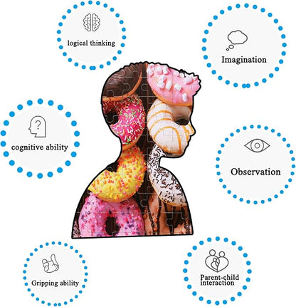LELEMON 100 Pieces Donut Jigsaw Puzzle for Kids Ages 4-8 Sweet Colorful Donut Jigsaw Puzzles in a Metal Box Children Boys Girls Learning Educational Puzzles Toys