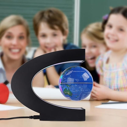 Floating Globe with Colored LED Lights C Shape Anti Gravity Magnetic Levitation Rotating World Map with Touch Switch for Gift Home Office Desk Decoration with Switch (Blue)