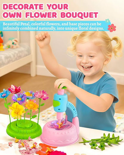 DIY Art Flower Toys Include Extra Accessories Set, Arts and Crafts Activity Kit for Kids, Flower Garden Building Toys for Girls, Birthday Gifts for 3 4 5 6 7 8 9 10 11 12 Year Old Girls (Pink)